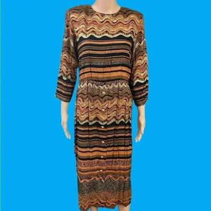 True vintage :Positive Attitude chevron Brown and Tan Knee-Length Sheath Dress-L